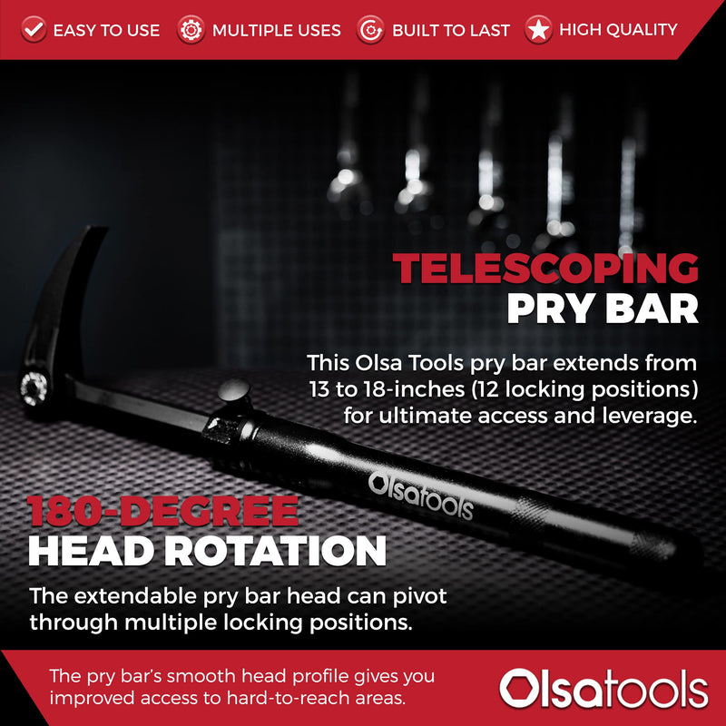 Olsa Tools Adjustable Pry Bar - Adjustable Angles & Extendable Length From 13.3"-18.5" - Extendable and Indexable Pry Bar - Indexing Pry Bar for Mechanics - Professional Grade - Part 1260 1pc Extendable Handle