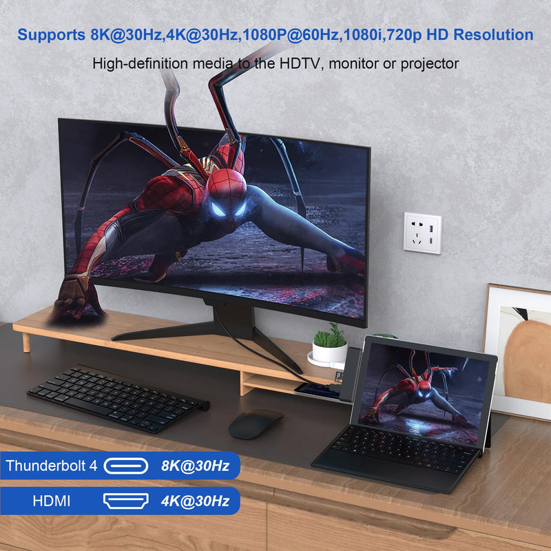 Surface Pro 9/10 Accessories - Surface Pro 9 Docking Station with Thunderbolt 4(Display+Data+100W PD), 4K HDMI, 2 USB3.0, 3.5mm Audio, SD/TF Reader, HDMI+USB C Triple Display Surface Pro 10/9/X Hub