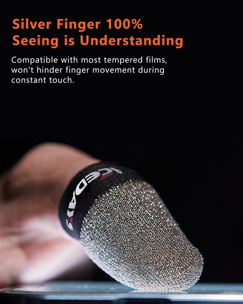 Gaming Finger Sleeves,100% Visible Silver Fibers,Just Right Pressure/Breathable/Sweatproof,Gaming Gloves for PUBG Mobile/Knives Out/Call of Duty Mobile（10pcs） M