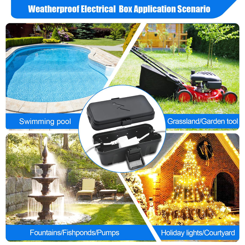 Hrensaw 3PCS Small Weatherproof Electrical Connection Box(Inner 5.5x3x2.2inch),Outdoor Electrical Box,Waterproof Extension Cord Covers for Plug, Extension Cables, Holiday Lights,Black Black