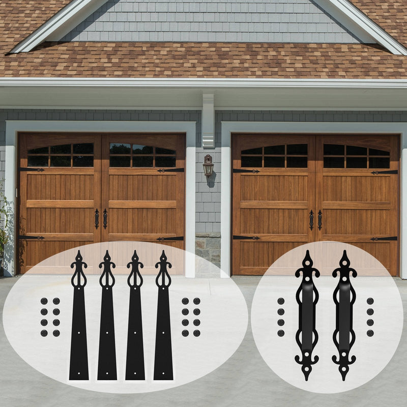 CCJH Metal Garage Door Hardware Decorative Carriage House Accents Dummy Hinges Screw Mounted 6 PCS Black (Rustic Style) Classic Style