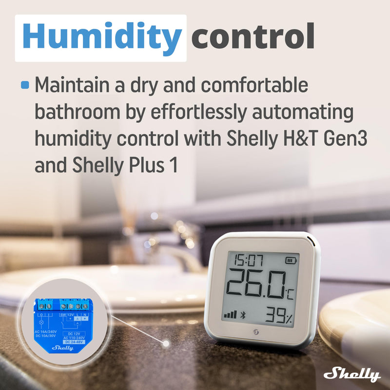 Shelly H&T Gen 3 Ivory | Wi-Fi and Bluetooth Temperature & Humidity Sensor | Home automation | No hub required | Long battery life | Wall mounting possible