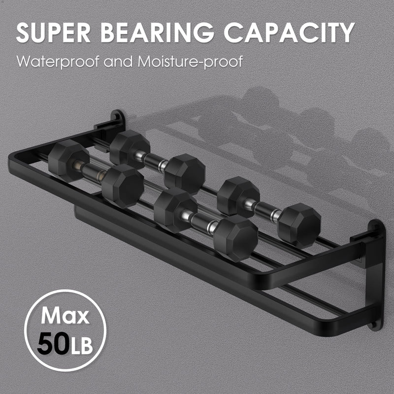 BOZWELL Bathroom Lavatory Towel Rack with Two Towel Bars,16-Inch（40cm） Towel Holder with Shelf BZ305-A (Matte Black) 16 inch (40 cm) Matte Black
