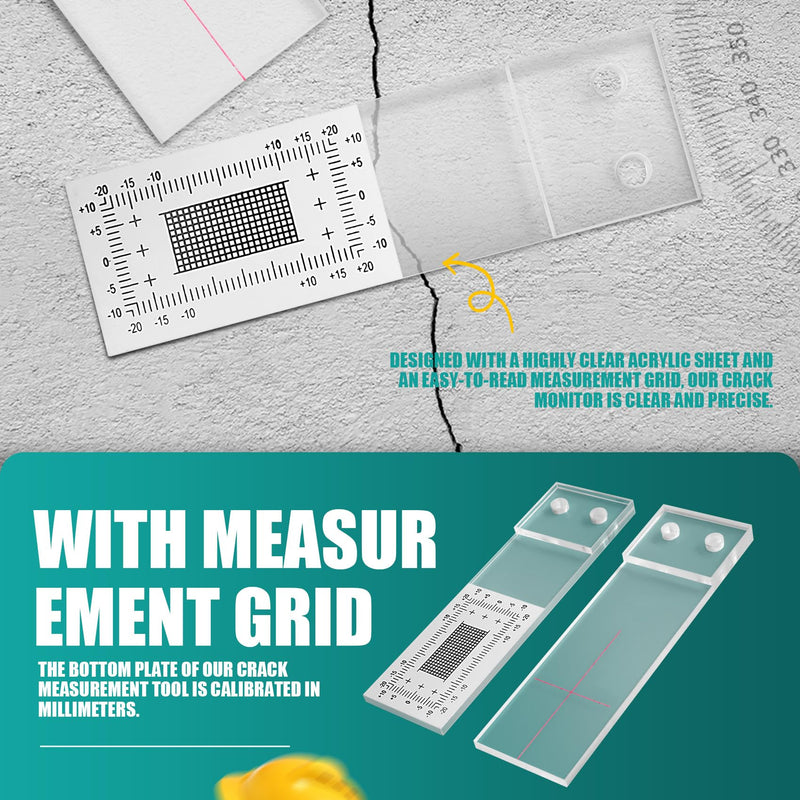 3 x Manual Wall Tear Measuring Device, Crack Meter Monitor, Crack Monitoring Recording Tear Measuring Tool, Transparent Acrylic Corner Tear Comparison Caliper for Measuring and Recording