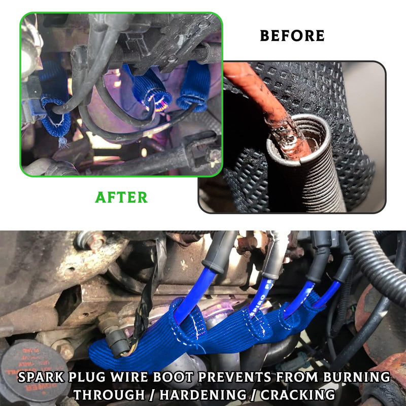 8 PCS Spark Plug Wire Boots, 6 Inch Automotive Spark Plugs Heat Shields Cover, 1200° Vehicle Spark Plug Wire Boots Heat Shield Protector, Universal Car Accessories (Blue) Blue