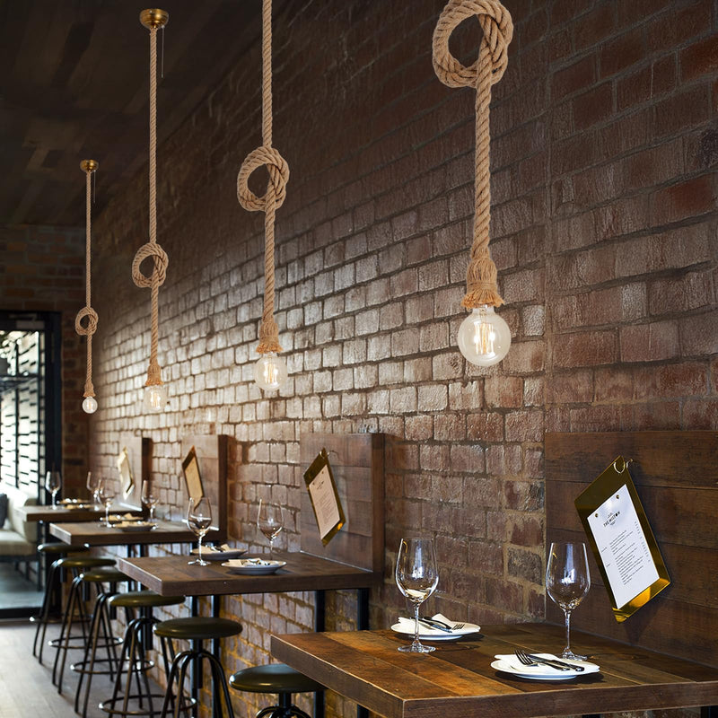 KEESFU Hemp Rope Pendant Light Rope Chandelier,Rustic Ceiling Light with Pull Chain,Vintage Boho Pendant Hanging Light Height Adjustable for Kitchen Island Hallway Bedroom Dinning Table 1-light