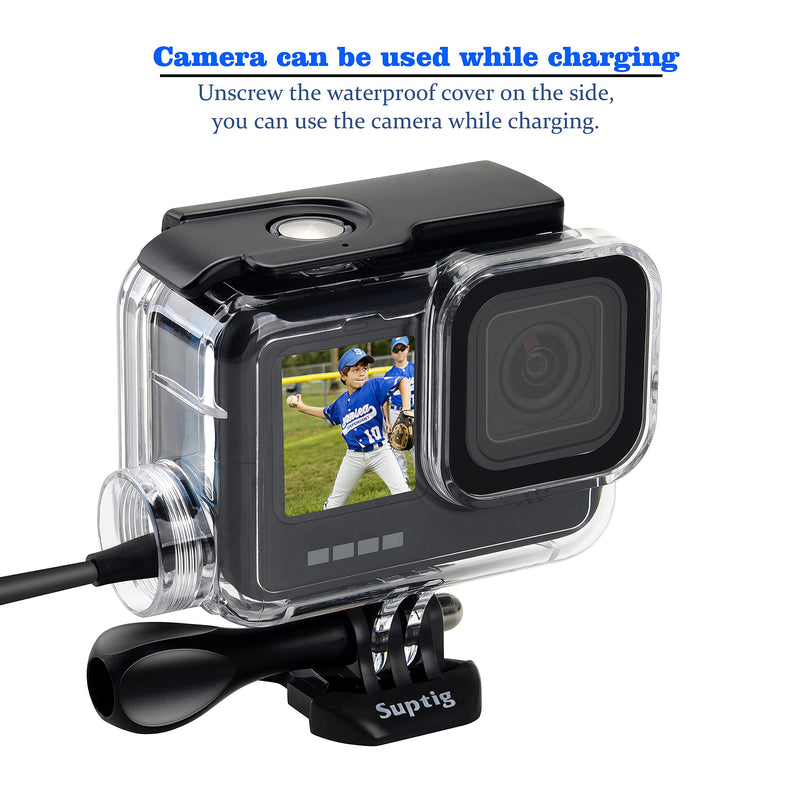 Suptig Waterproof Housing Case Waterproof Case Dive Case Charging Case Compatible for Gopro Hero 12 Hero 11 Hero 10 Hero 9 Black Waterproof 164Ft