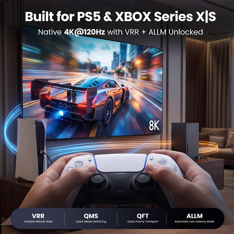 GEARit HDMI Cable 8K@60Hz, 10FT HDMI Cord Ultra HD 2.1 4K@120Hz (5-Pack), 48Gbps, Compatible with PS5, Xbox Series X, TV, RTX 5070/4070 Black 10 Feet (5-PK)