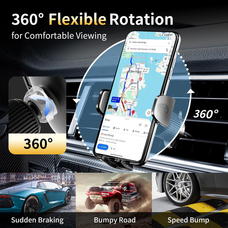 Car Phone Holder [Big Phone Friendly] Phone Holder for Car Universal for Air Vent Dashboard Windshield Phone Mount for Car 3 in 1, Hand Free Mount for iPhone 15 14 Pro Max Samsung All Cell Phones