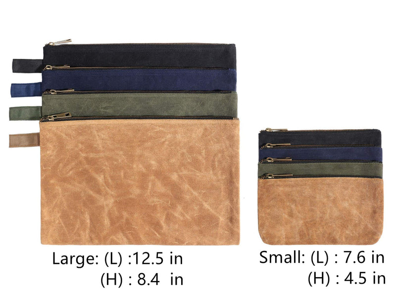 4-Pack 16oz Waxed Canvas Tool Bags, Water Resistant Tools Organizer Pouch, Portable 2 Sizes Tool Bag (Black,Khaki,Navy,ArmyGreen) S1 Black/Khaki/Navy/Army Green
