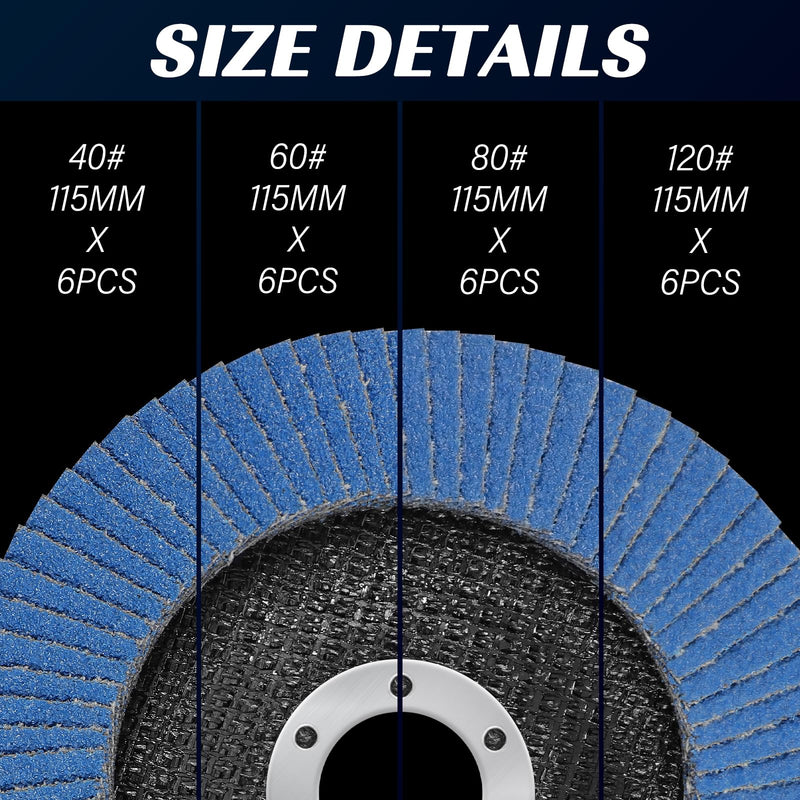 Grinding discs 115 mm angle grinder for metal wood serrated disc grain 40/60/80/120 flap discs sanding mop discs 24 pieces