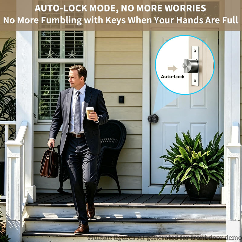 Fingerprint Door Lock, Smart Door Knob, Self-Learning Biometric Door Knob | Stainless Steel Fingerprint Door Knob for Bedroom, Apartment, Office & Home, 4 Modes,APP Control,2 Keys,50 User Fingerprints