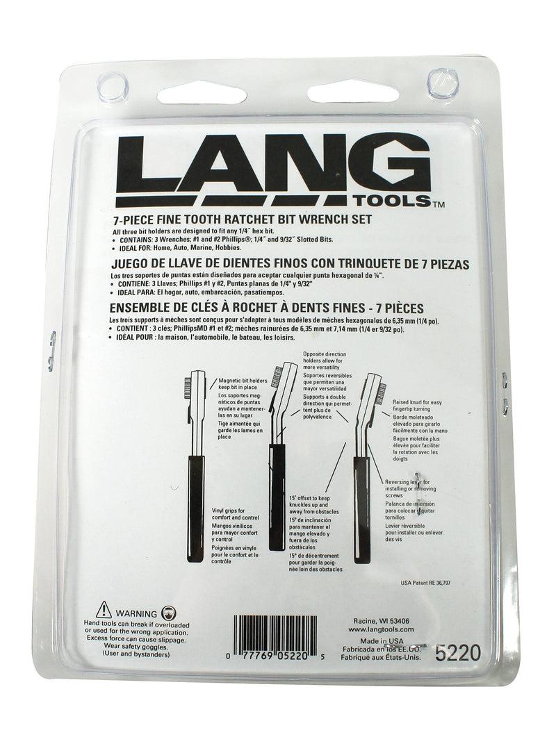 Lang Tools 5220 7-Piece Fine Tooth Bit Wrench Set , Black