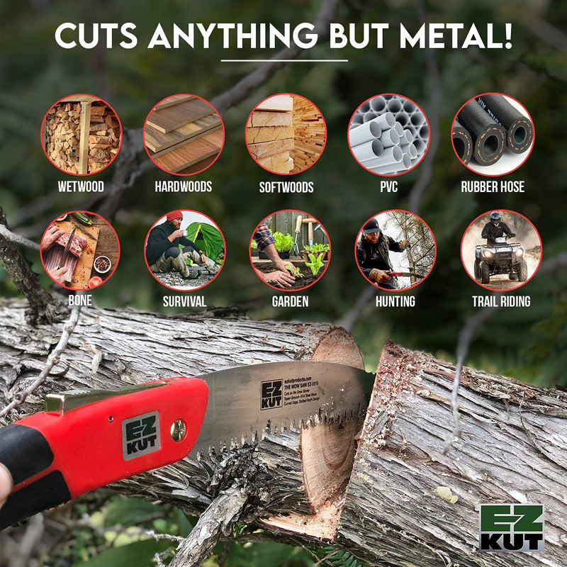 EZ KUT Wow Folding Saw 10 Inch - Foldable Hand Saw for Trees and Wood Cutting - Folding Pruning Saw for Tree Trimming - Pocket Saw Steel Wow Saw