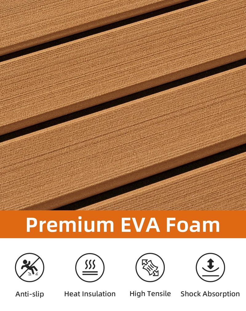 Hjdeck Boat Flooring EVA Foam Boat Decking with 3M Self-Adhesive Backing Non-Slip Boat Foam Flooring Marine Carpet DIY Faux Teak Sheet for Yacht Jon Boat Kayak Motorboat SUP Ramp RV Floor Helm Pad 47.2"x 16.1" - 5.2sqft Brown with Black Seam