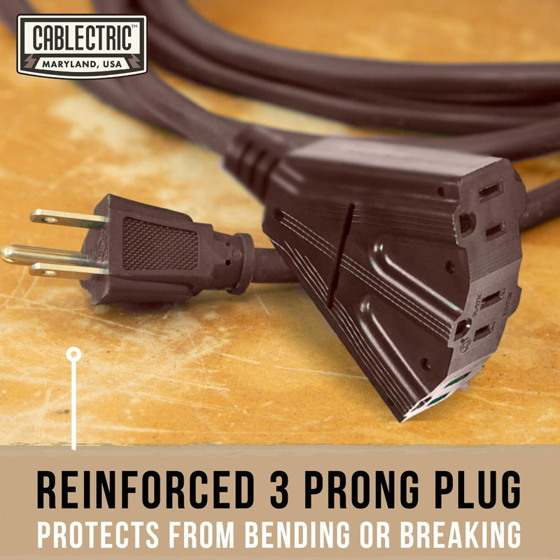 25 Ft Brown Extension Cord with 3 Electrical Power Outlet - 16/3 SJTW Heavy Duty Cable with 3 Prong Plug for Safety, 13 AMP for Heavy Appliances, Garden, Lawn, Lightning Decoration 25 Foot