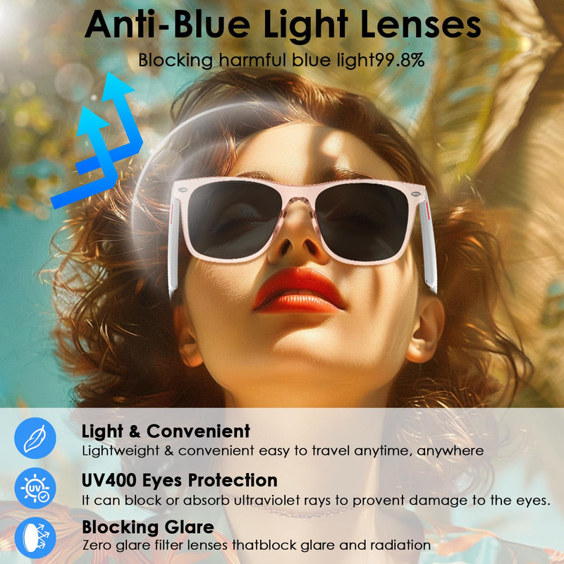 Ai Smart Sunglasses, Translation Glasses with UV400/ Bluetooth Speaker/110+Languages/Voice Control/AI Chat & Hands-Free Calling,Smart Glasses for Men/Women, Travel&Work(Pink)