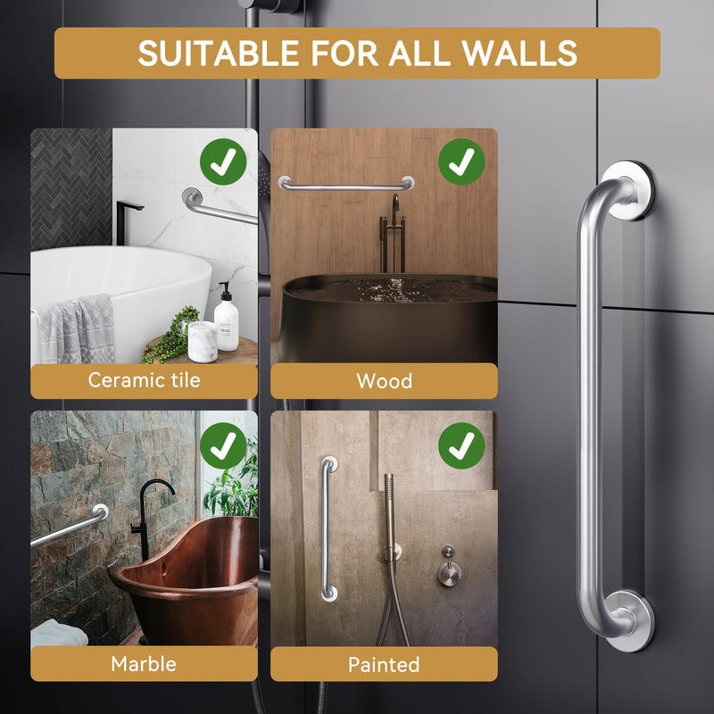 AmazerBath Long Grab Bars for Bathtubs and Showers Anti Slip, 32" L x 1.25" D, Handicap Grab Bars Stainless Steel, Shower Grab Bars for Seniors, Bathtub Handle Bars for Bathroom Holds 500LBS 32"L x 1.25"D Brushed Nickel