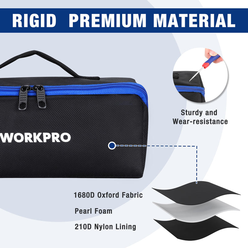 WORKPRO Tool Bag with Zipper, 10" Utility Wide Mouth Heavy Duty Tool Storage Bag, Multipurpose Zipper Tool Pouch Tote Bag for Organizer 3-pack Black