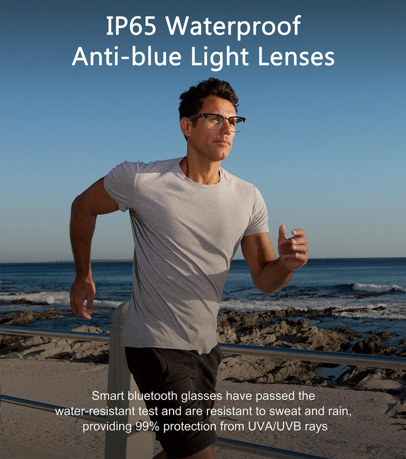 Smart Glasses for Men & Women, Built-in Mic & Speakers Bluetooth Audio Glasses, Blue Light Filter & Polarized UV 400 Protection Lenses Open-Ear Bluetooth Sunglasses for Android iOS, Half Frame Half Frame Clear Lenses Black