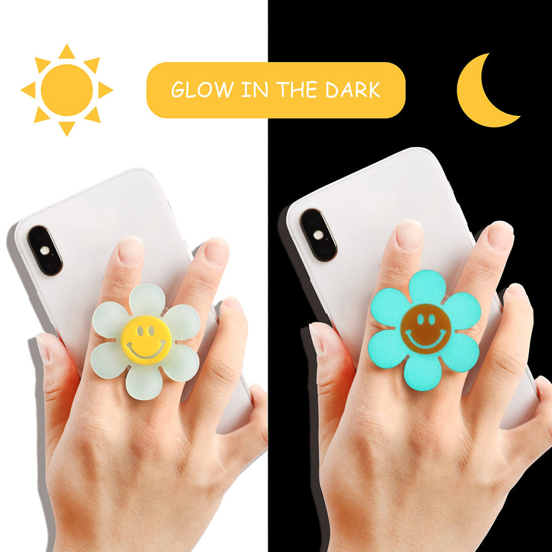 Cheerful Smiley Flower Phone Grip - Bright, Expandable, Collapsible - Comfortable Touch, Secure Grip (White) White