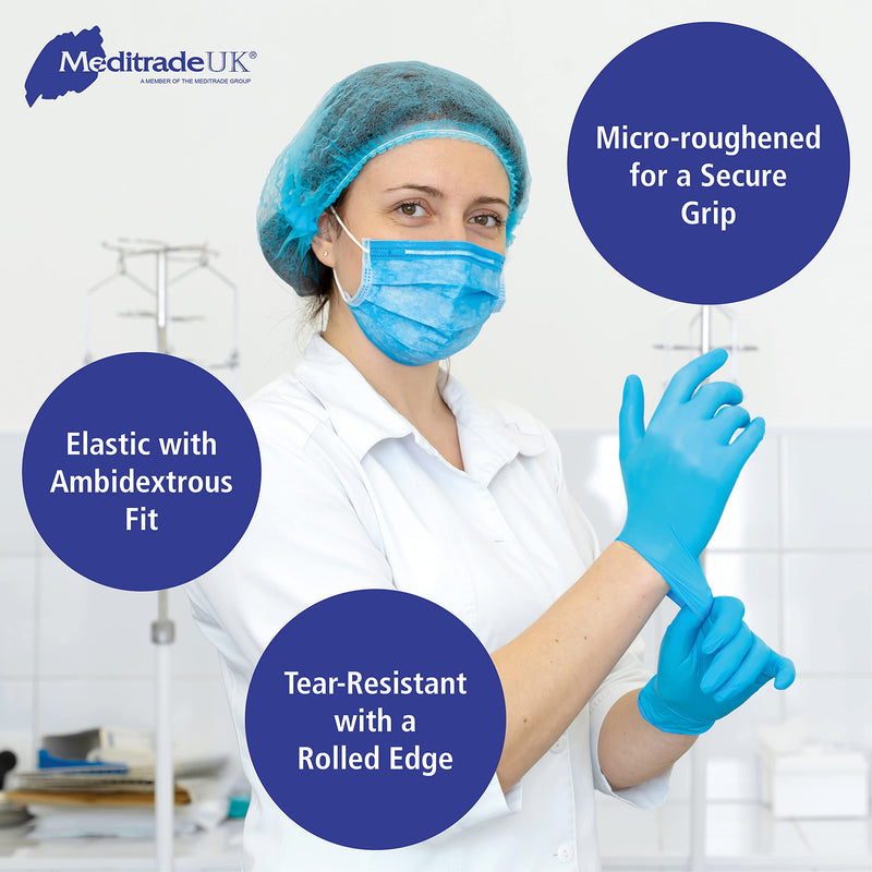 Meditrade 1283L Nitrile NextGen Extremely Stretchable Examination and Protective Gloves, Powder-Free, Non-Sterile, Size Large, Blue (Pack of 100) 1 L | pack