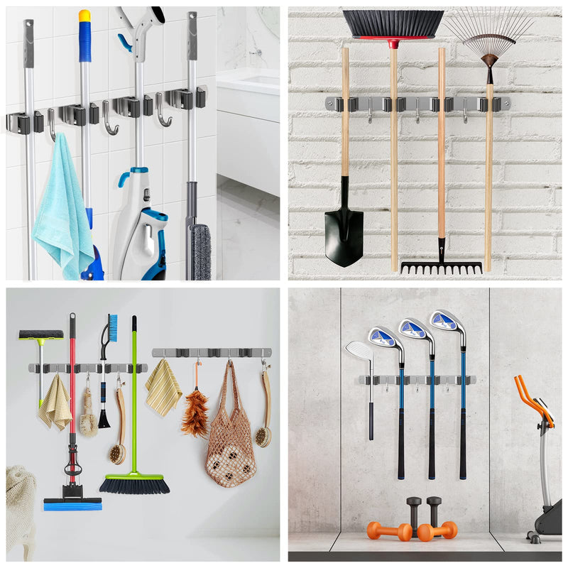 WECUTE Broom Holder Wall Pack of 2 Device Holder Hook Rack Broom Holder Garden Tool Holder Garden Tools (Stainless Steel) Black