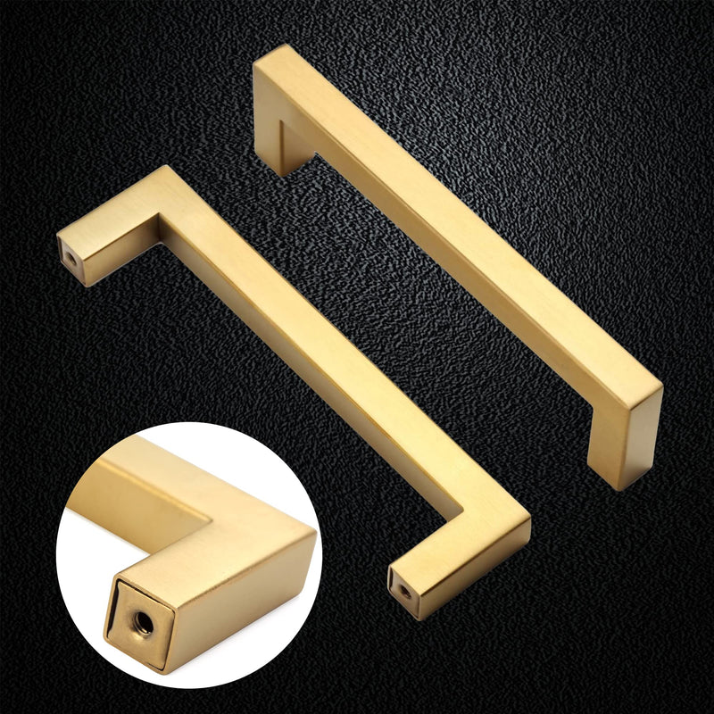 Cabinet Pulls Gold Cabinet Handles Square Drawer Pulls, 5 Pack 10 Inch Stainless Steel Kitchen Door Cupboard Cabinet Handles, Drawer Hardware Handles, 256mm Hole Centers Two Hole - 10 inch Hole Centers(256mm)