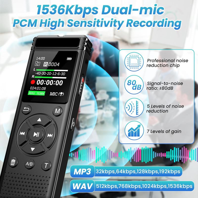 136GB Digital Voice Recorder with Playback,9000 Hours Audio Recording Device,Voice Activated Recorder with Noise Reduction,A-B Repeat,Mp3 Player and Password for Lectures Meeting/Classes/Interviews 136GB