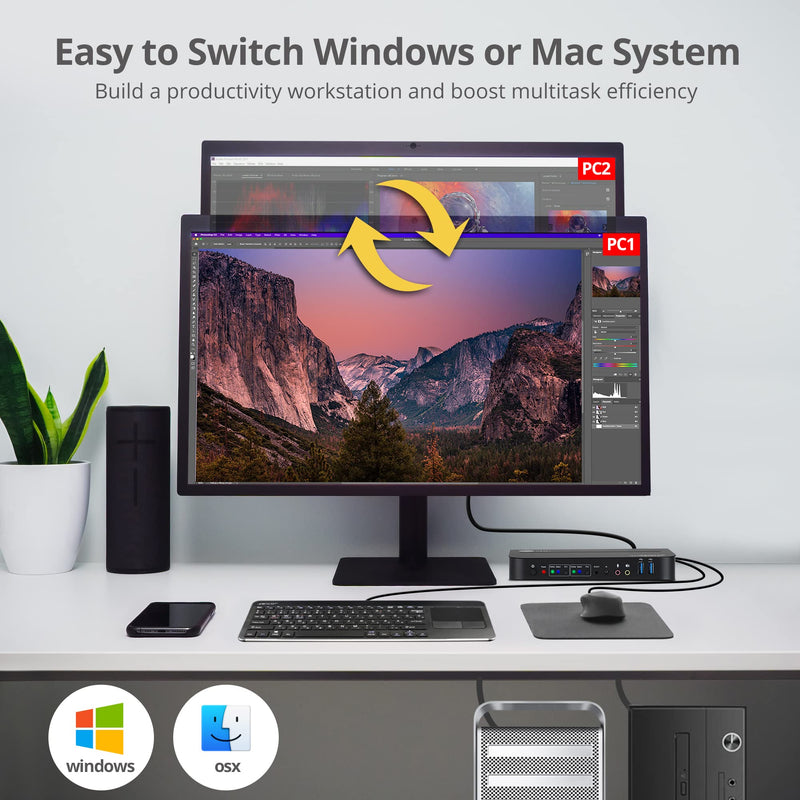 SIIG 2-Port 4K KVM Switch HDMI with Remote Control, 1x HDMI Output, 2X USB 3.2 Type-A Ports, EDID Bypass, Compatible with Windows and Mac (CE-KV0E11-S1)