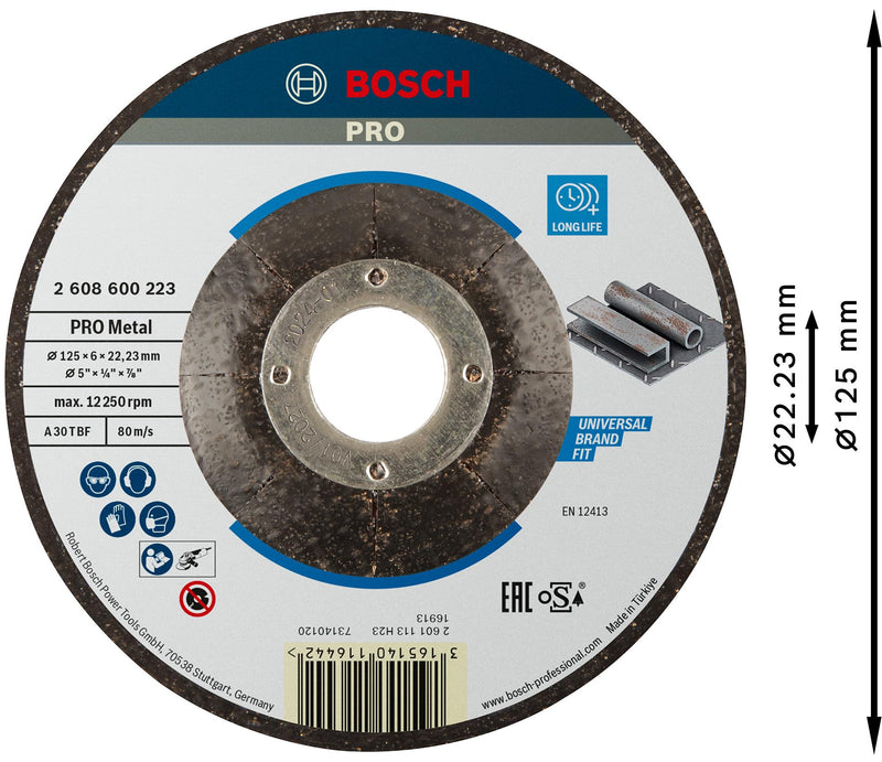 Bosch Professional 2608600223 Sanding Accessories Grinding for Metal 125 mm x 22.23 mm x 6 mm