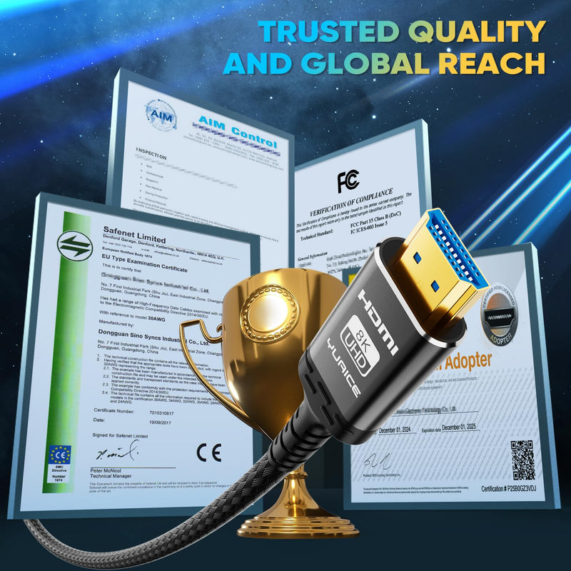 10K 8K 4K HDMI 2.1 Cable 25FT, Ultra High Speed 48Gbps Braided Cord, 8K@60Hz 4K@120Hz, HDCP 2.2 & 2.3, HDR10, DTS:X Compatible with Roku TV/PS5/Xbox/HDTV/Blu-ray 8K-25FT