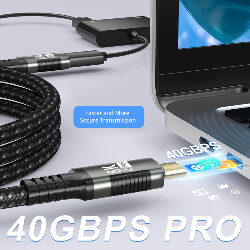 USBC Extension Cable Long 10FT,Compatible with Thunderbolt 5 Extender 40Gbps Data Transfer, USB c Male to USB c Female Cable, 8K Display/PD 240W, for Thunderbolt 4/3/USB 5/4/SSD,eGPU. 10 feet