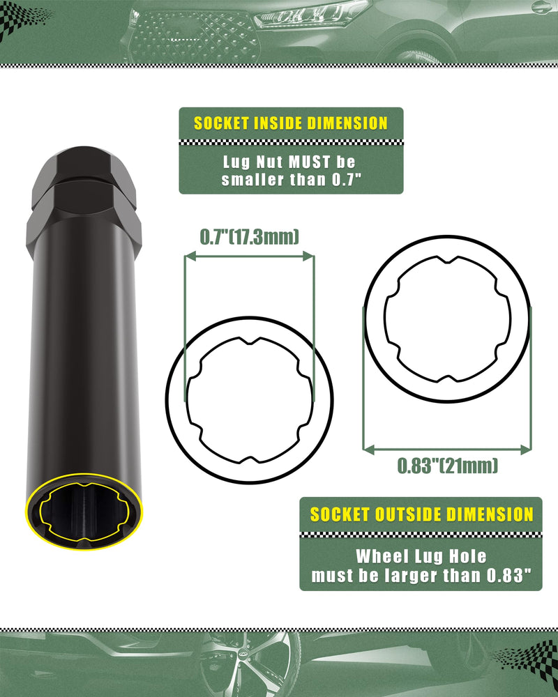 Small 6 Point Spline Lug Nuts Key Tuner Socket Tool -Diameter Lock Lug Nut Key Compatible with 3/4 in (19mm) and 13/16 in(21mm) Hex Replacement Socket 12x1.5 12x1.25 1/2-20 10x1.25 3/8-20 Black