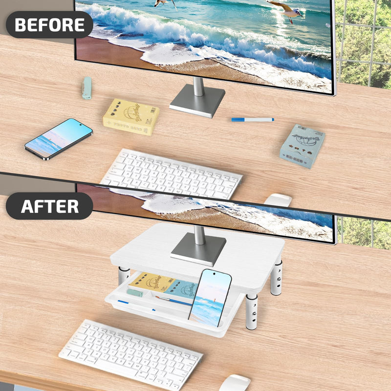 Monitor Riser, White Monitor Stand, Block to Raise TV Height, Solid Wood & Metal Computer Stand, Ergonomic TV Riser Block, 1 Pack, White, 14.5 Inch 1PCS White