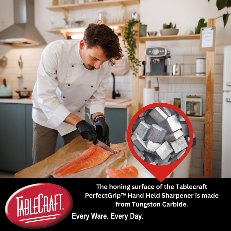 TableCraft 10994 PerfectGrip Hand Held Sharpener, 7" x 1.5" x 3.25", Tungsten Carbide, NSF Certified, Ergonomic Design, Dishwasher Safe