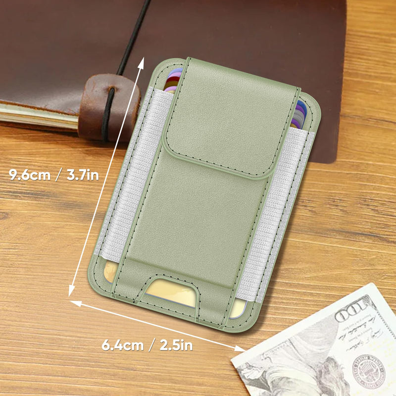 FINPAC MagSafe Wallet, Magnetic Card Wallet Holder for iPhone 15/14/13/12 Series, Fit 6 Cards, Safe RFID Blocking, Slim Leather Wallet Credit Card Holder for Women Men, Bamboo Green