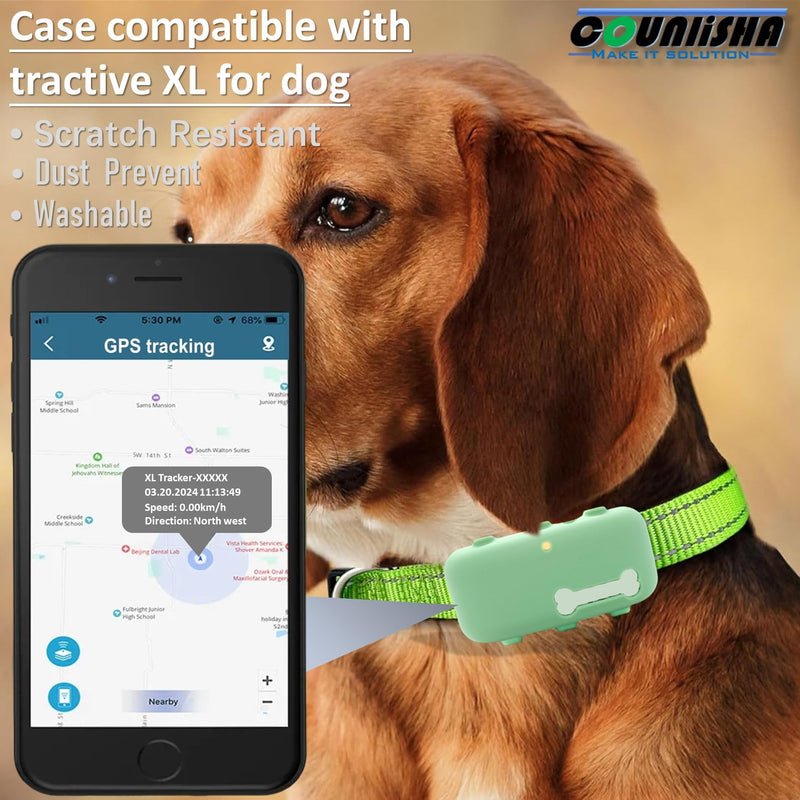 2 pack Silicone holder compatible for Tractive XL GPS Tracker,durable accessories Cover Finder Anti-Scratch,Secure Sturdy case with strap for dog Pet Collar (Black,green) black,green