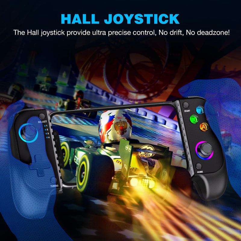 MystNova Wireless Phone Mobile Gaming Controller for iPhone/Android - Turn Your iPhone into a Gaming Console - Play Xbox, PlayStation, Steam Link, Cloud Gamepad for iOS with RGB Black