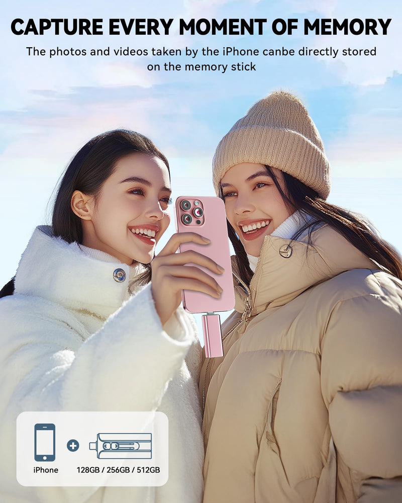 MFi Certified 256GB Flash Drive for iPhone USB Memory Stick Thumb Drives, High Speed USB Stick iPhone Flash Drive for Photos Videos,Photo Stick External Storage for iPhone/iPad/Android/Laptop (Pink) Pink Rose