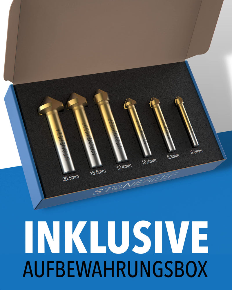 STONE REEF professional countersink set made of HSS steel [6 pieces including storage box] - metal countersink, metal countersink, countersink set, metal countersink, wood countersink, wood countersink, wood countersink countersink set of 6