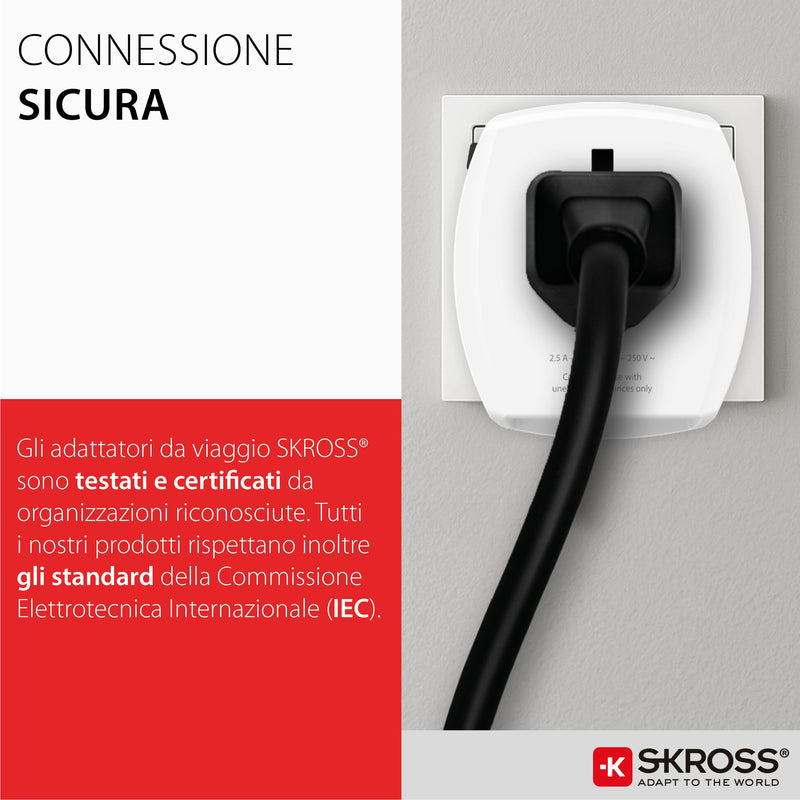 SKROSS Universal Travel Plug with USB and USB C, 1.302962, White