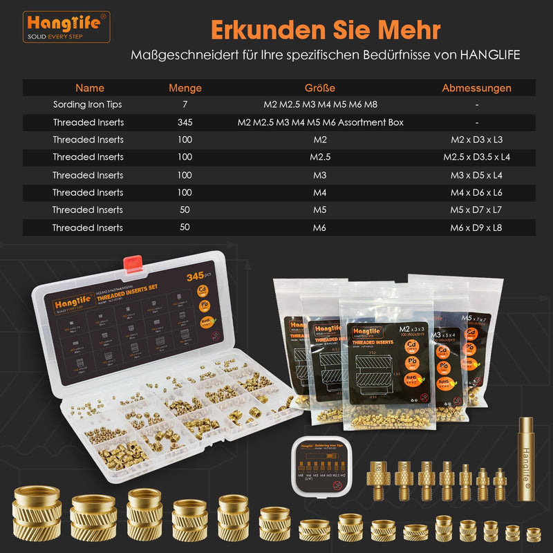 HANGLIFE Soldering Tips Melting Aid for Thread Inserts / Melting Nuts M2 M2.5 M3 M4 M5 M6 M8, Soldering Iron Tips Compatible with 900M, T18, Weller ST Series Soldering Tips - 3D Printer Accessories Tip Change - 7 Sizes