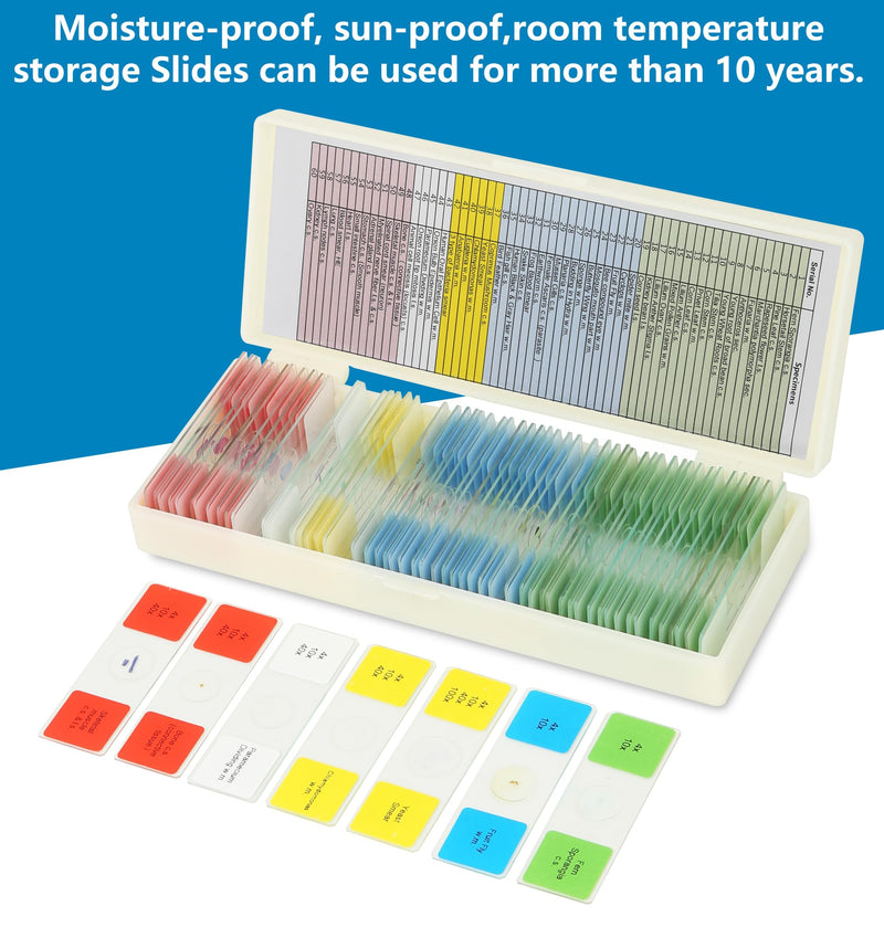 Microscope Slides with Specimens for Kids, 60 Lab-Grade Prepared Microscope Slides, Animal/Plant/Microbe/Tissue Samples, STEM Biology Kit for Homeschool, Classroom Labs & Science Education Ages 8+