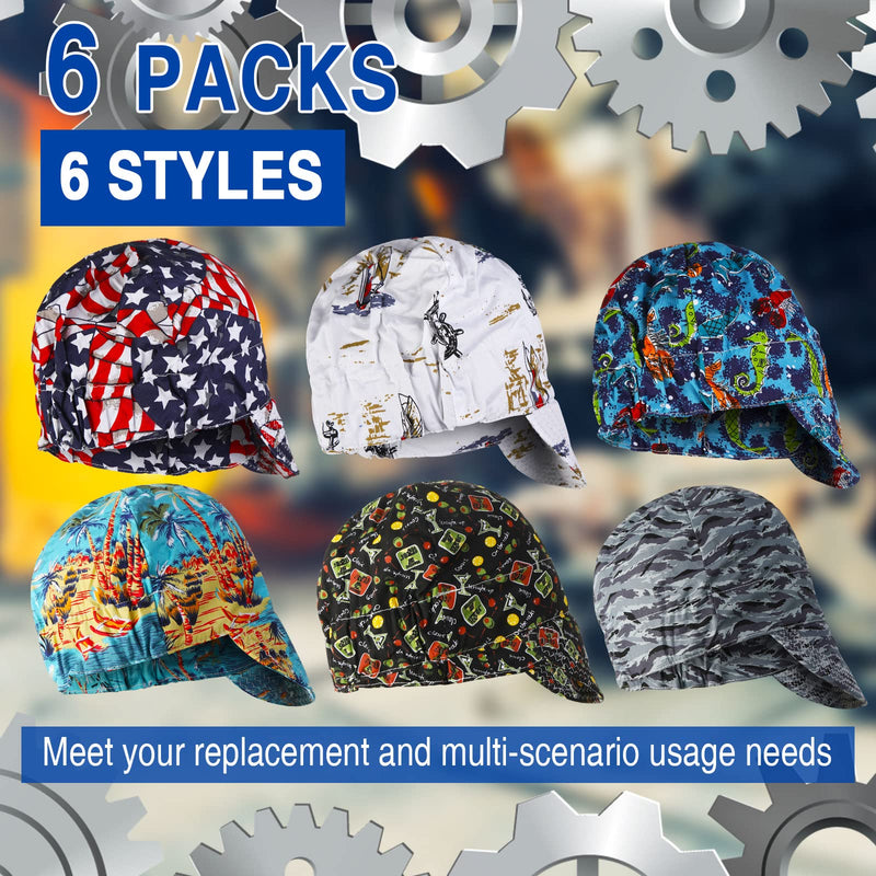 Macarrie 6 Pcs Welding Hat for Men Electric Mesh Inside Welding Cap Flame Resistant Cotton Hat Electrician Gas Station Most Helmet