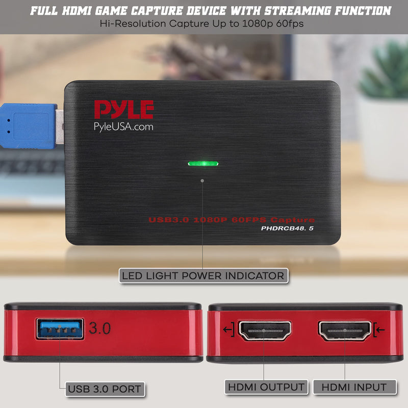 PyleUsa Video Game Capture Card Device with Video Recorder, HDMI Output, Full HD 1080P Live Streaming, USB, SD, PC, DVD, PS4, PS3, XBox One, XBox 360 and Wii - PHDRCB48