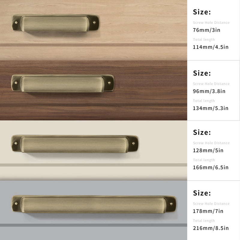 10 Pack Cup Pulls 3"(76mm) Center to Center Drawer Pulls Brushed Antique Brass Cabinet Cup Pulls Kitchen Cabinet Hardware Vintage Bronze Cabinet Handles Bin Cup Drawer Handles Brass Knobs. 3"(76mm) hole center Quantity:10