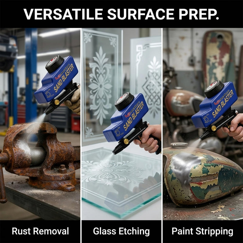 LE LEMATEC Sand Blaster Gun Kit for Air Compressor, Pistola de Arena | Portable handheld sandblaster, ceramic nozzle, 90 PSI 4 CFM, rust paint removal, auto restoration Ceramic Nozzle Blue