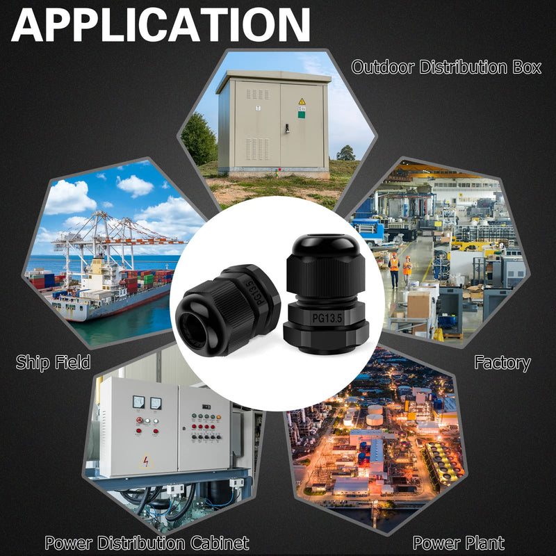 Pack of 20 cable glands PG7, Hanibos cable gland waterproof IP68 cable entry black adjustable cable glands for outdoor garden switch box junction box