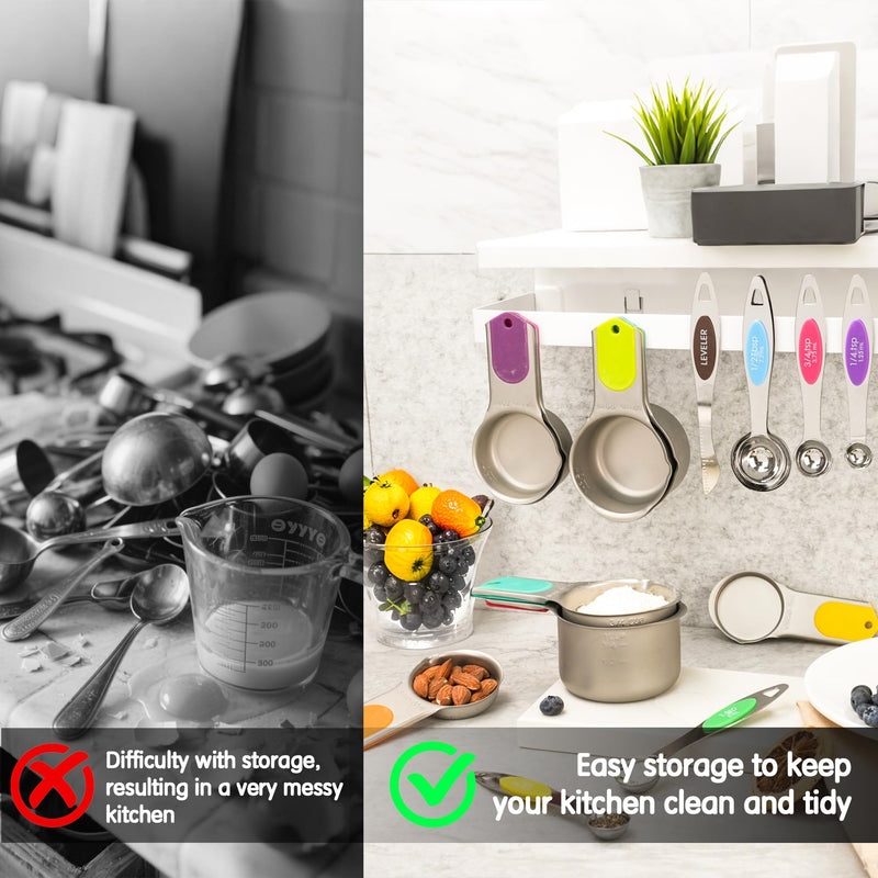 Stainless Steel Measuring Cups and Spoons Set of 20, 7 Nesting Measuring Cups, 7 Spoons & 1 Leveler, 5 Mini Spoons, Kitchen Gadgets for Cooking & Baking Silver